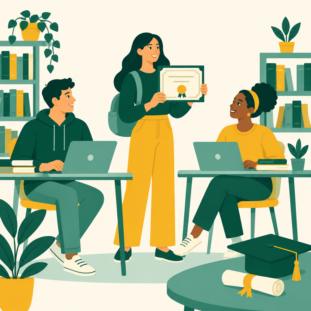 Students studying together and celebrating a scholarship